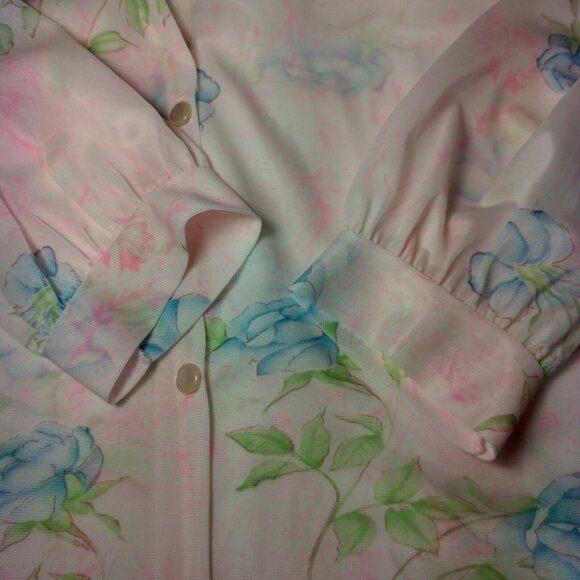Vintage Nightgown L Semi Sheer Button Collar Pink Blue Floral Granny Grannycore - Picture 7 of 16